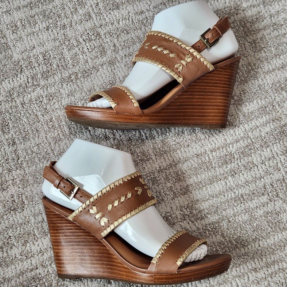Jack Rogers Vanessa Stacked Platform Wedge Heel Sandal tan gold size 8 - Picture 5 of 12